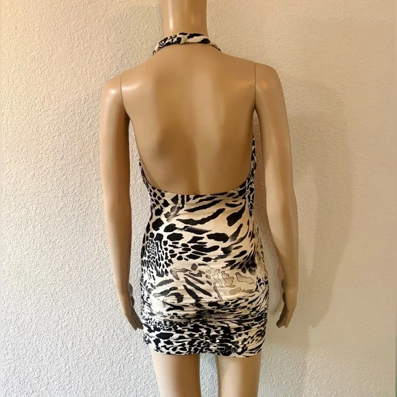 SKY Rare Original Y2K Black and Cream Animal Print Backless Halter Mini Dress - Picture 7 of 9